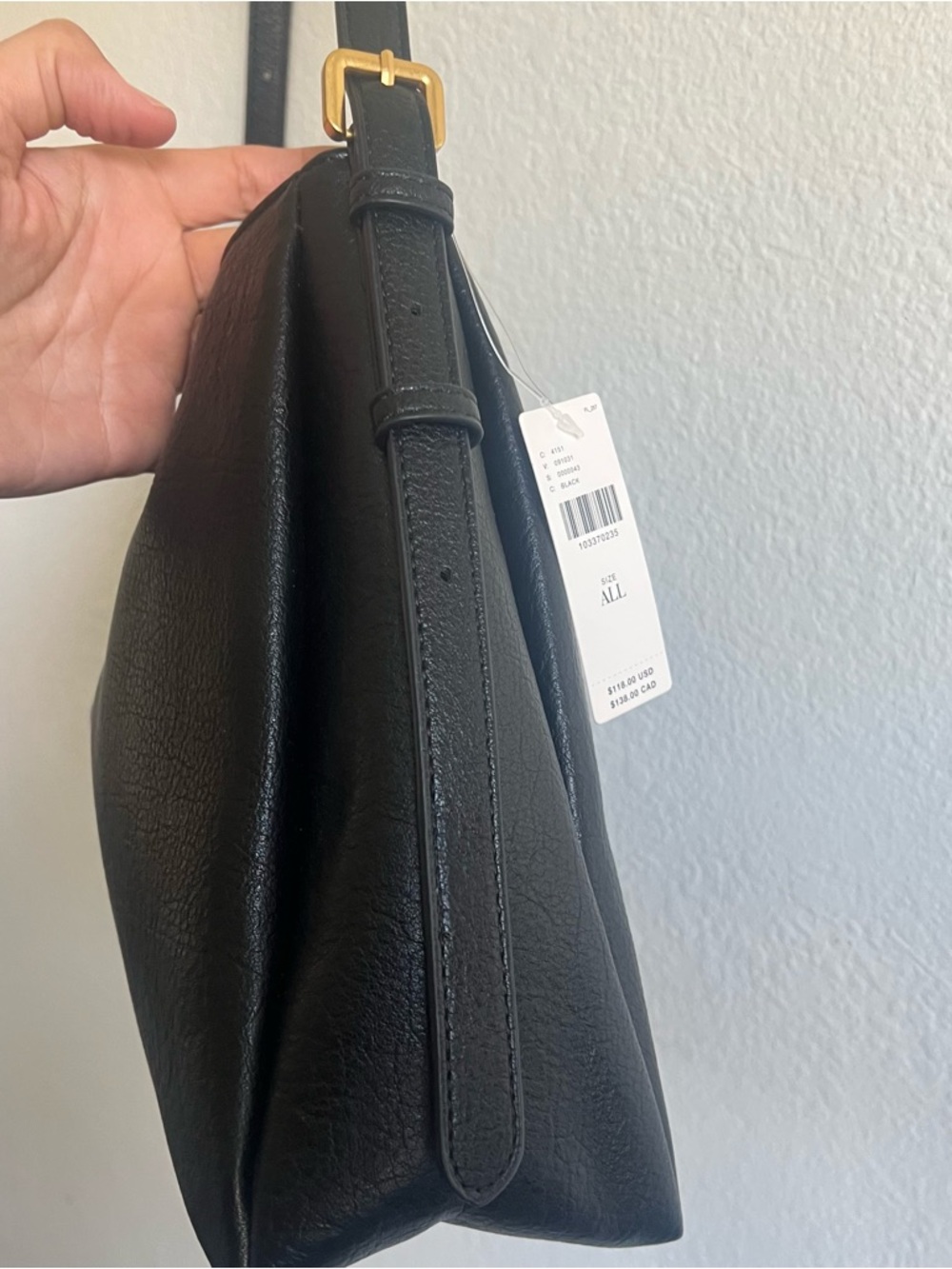 Anthropologie Foldover Slouchy Buckle Shoulder Bag Faux Leather Black NWT - Picture 8 of 16